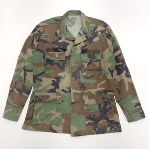 US Army Jacket Mens Medium Green Camo Woodland Button Up‎ Military Uniform